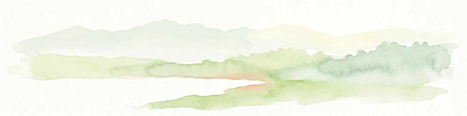 Pintura abstracta de acuarela con tonos verdes suaves y azul claro sobre fondo blanco